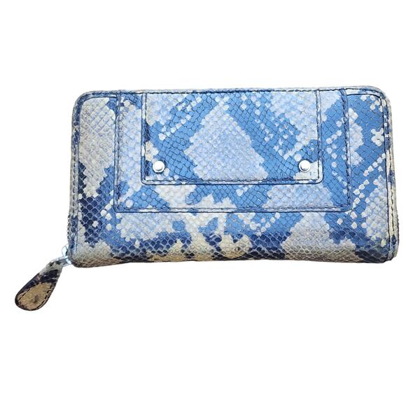 Banana Republic Snake Print Leather Wallet Zip Around Clutch Brown Tones - Picture 1 of 9